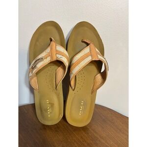 Coach Signature C‎ JODEE Tan Leather Platform Flip Flop Sandals Women's